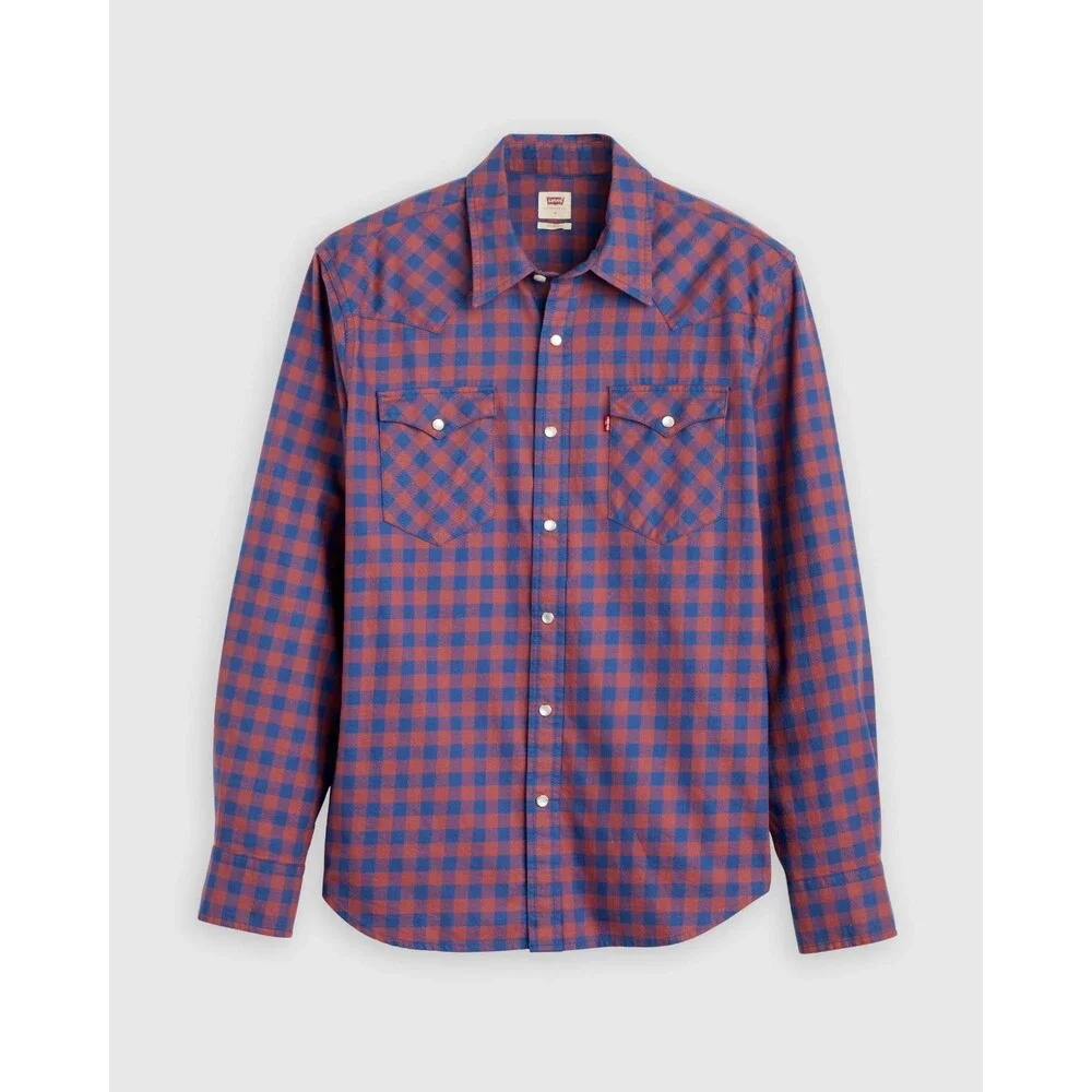 Levi's Classic Western Shirt Men's Large Blue Plaid Twill Button Up JAX1814